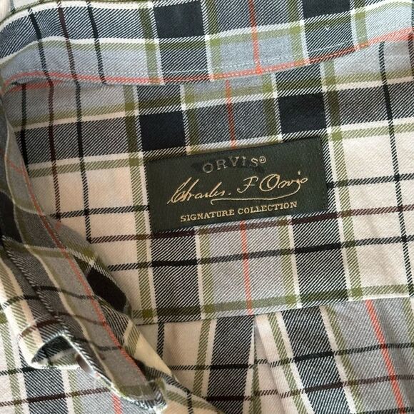 Orvis Mens Long Sleeve Button Down Shirt Cotton-Flannel Plaid Green/Cream Large - Picture 7 of 10
